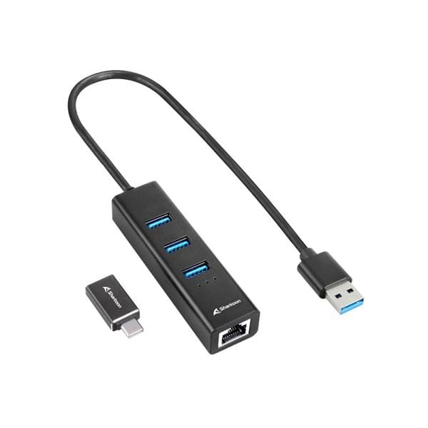 Hub USB Sharkoon 3 Puertos + Ethernet Aluminio
