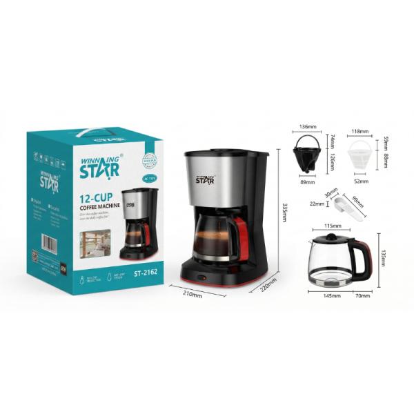 Cafetera Eléctrica Winning Star 1.25L Negra 12 Tazas