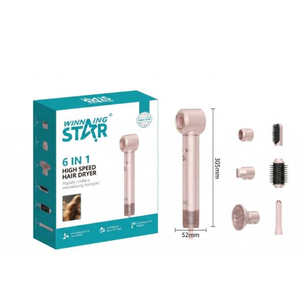 Secadora de Cabello 6 en 1 Winning Star 1300W Rosada