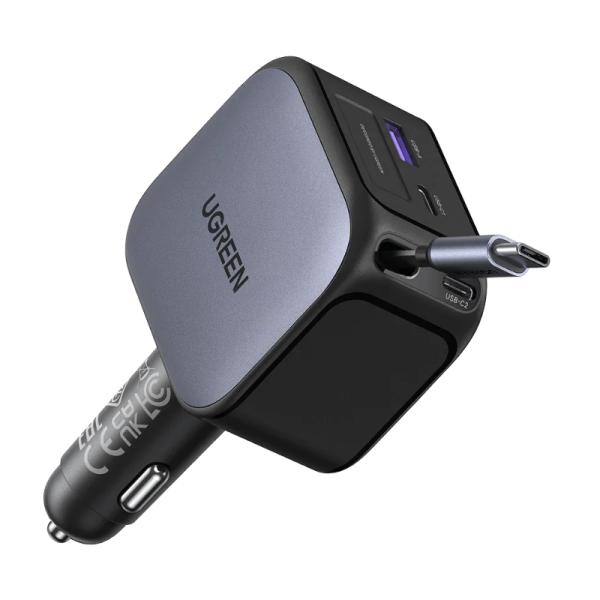 Cargador de Carro UGREEN EC604 Retráctil 2x USB-C