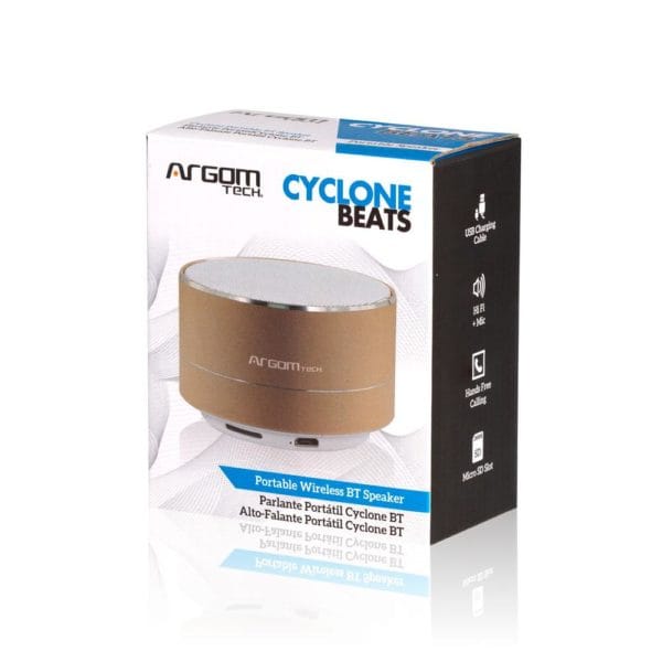 Parlante Bluetooth Portátil Argom Cyclone Dorado