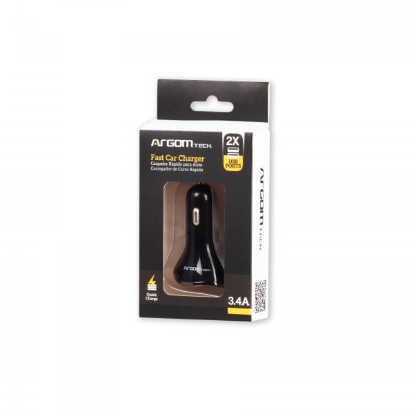 Cargador Auto 2 Puertos USB Argom ARG-AC-0117BK